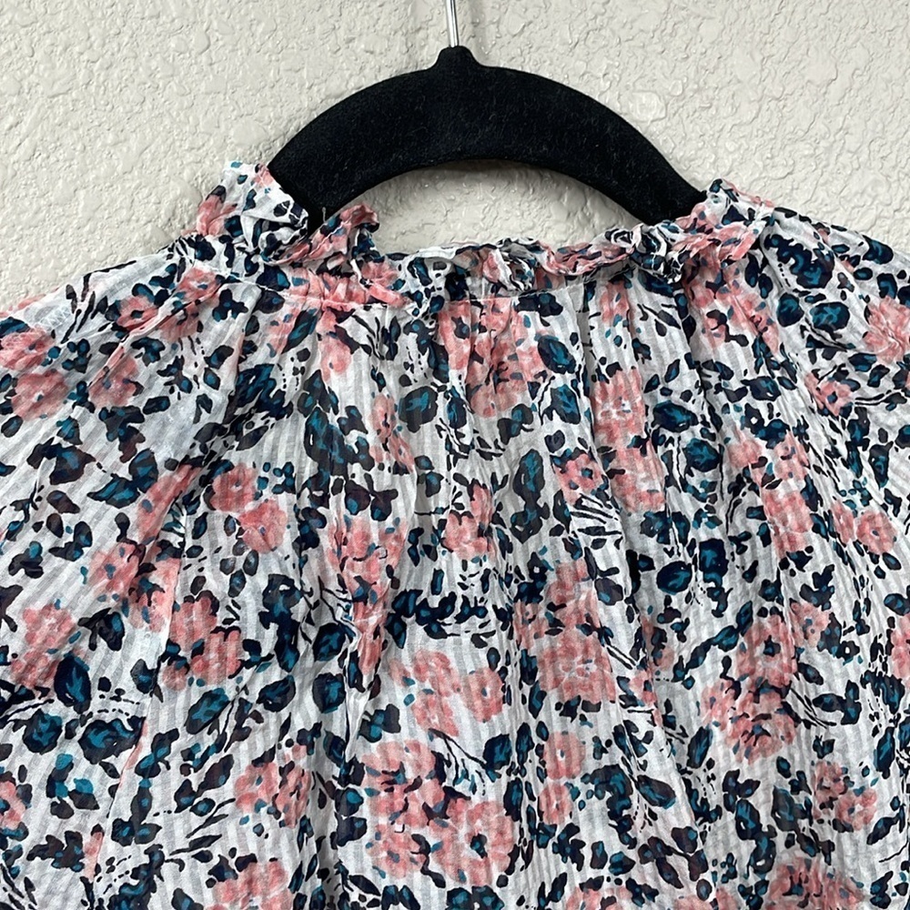 Veronica Beard Antonette White Floral Ruffled Silk Blouse Long Sleeve Sheer Sz 2 - Picture 10 of 16